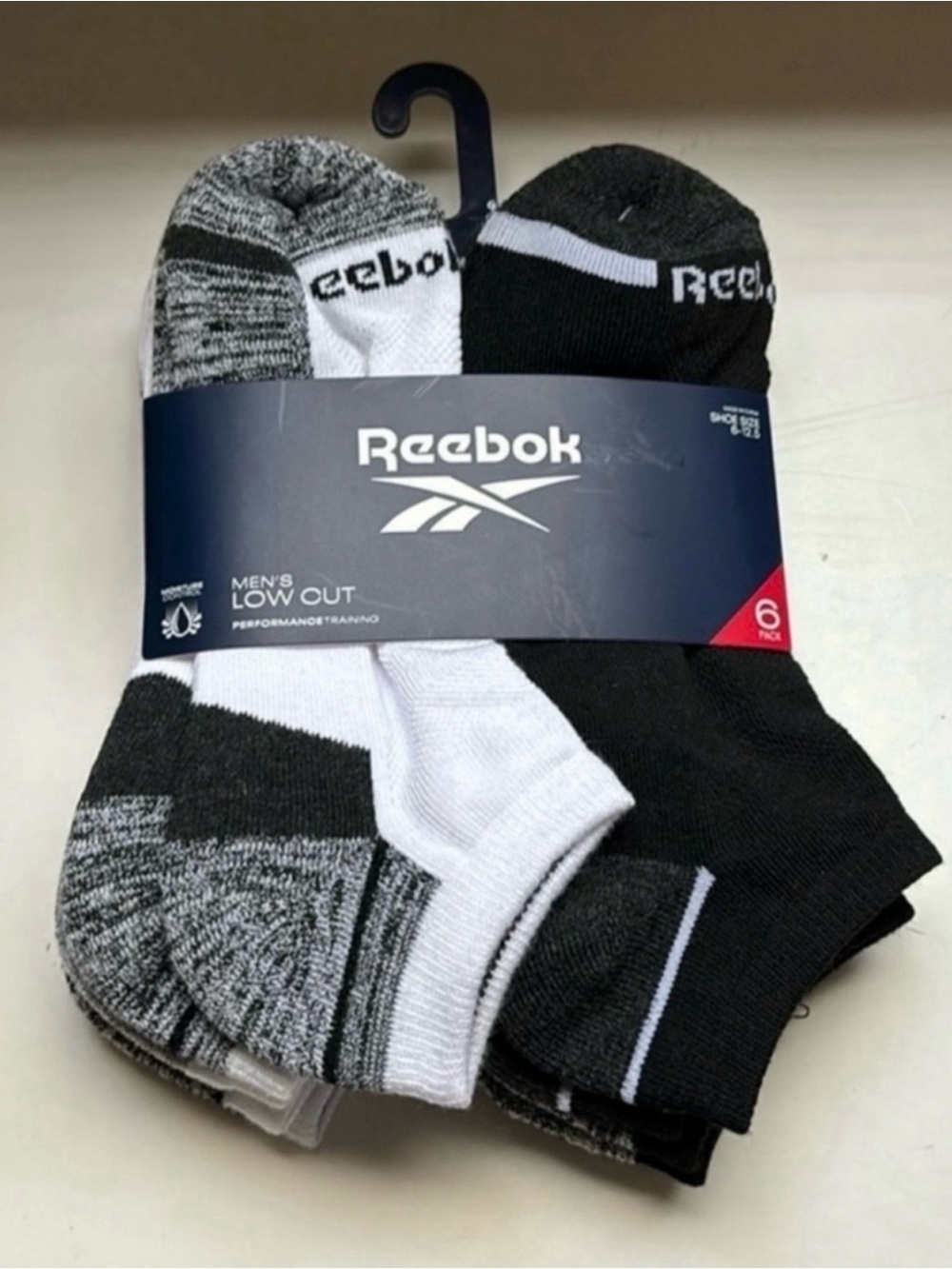 New Reebok Socks Men’s 6 Pair Low Cut Socks Black,White & Grey Athletic Casual